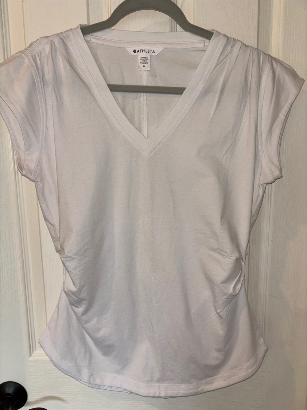 Athleta White V-Neck Cap Sleeve Performance Tee